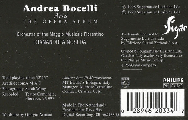 Andrea Bocelli : Aria - The Opera Album (Cass, Album, Chr)