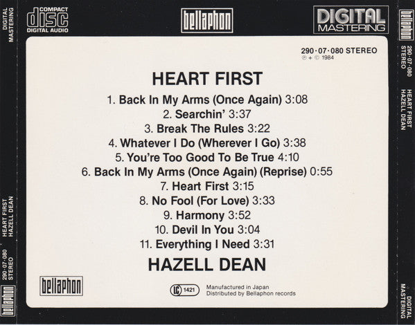 Hazell Dean : Heart First (CD, Album)