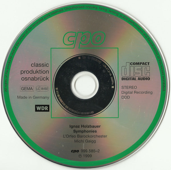 Ignaz Jakob Holzbauer - L'Orfeo Barockorchester, Michi Gaigg : Five Symphonies (CD, Album)