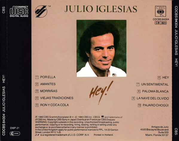 Julio Iglesias : Hey! (CD, Album)