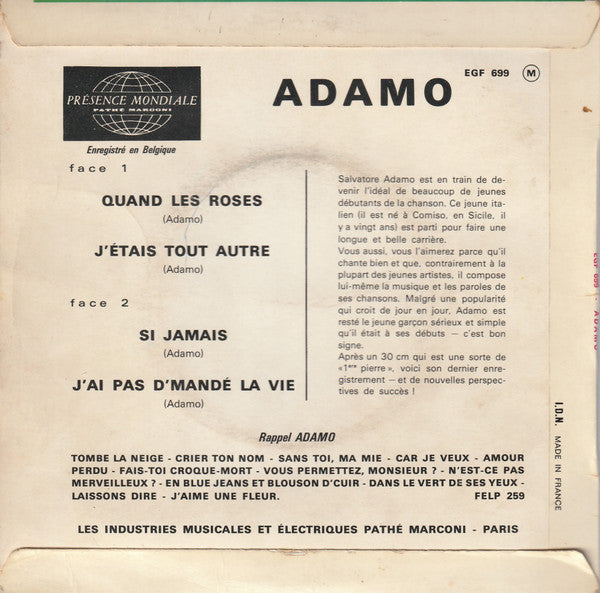 Adamo : Quand Les Roses (7", EP)