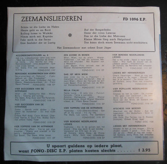 Ernst Jäger Und Sein Orchester : Zeemansliederen (7", EP)