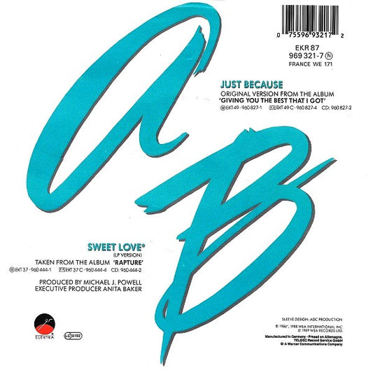 Anita Baker : Just Because (7", Single)