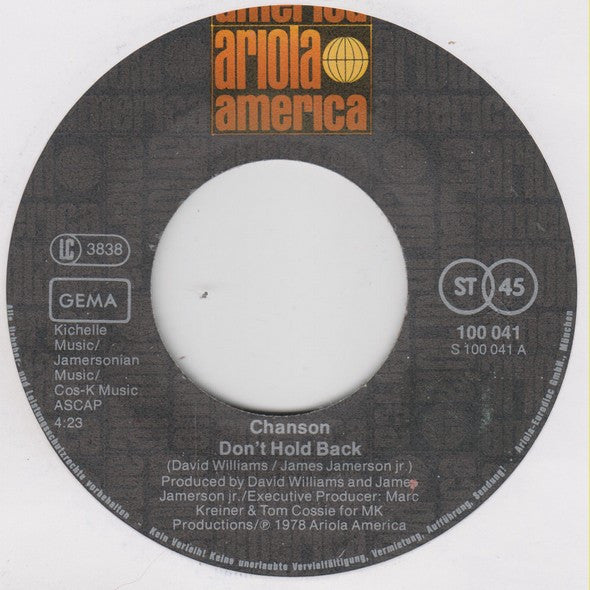 Chanson : Don't Hold Back / Did You Ever (7")
