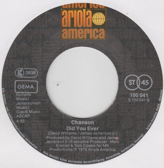 Chanson : Don't Hold Back / Did You Ever (7")