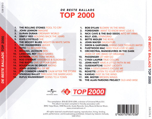 Various : De Beste Ballads Top 2000 (2xCD, Album, Comp)