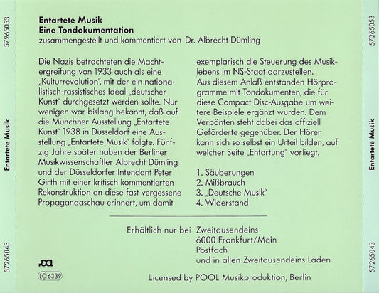 Various : Entartete Musik (Eine Tondokumentation Zur Düsseldorfer Ausstellung Von 1938) (4xCD, Comp)