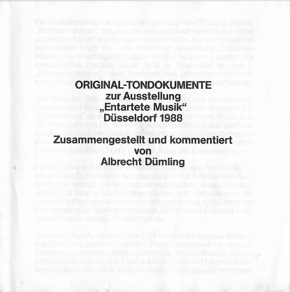 Various : Entartete Musik (Eine Tondokumentation Zur Düsseldorfer Ausstellung Von 1938) (4xCD, Comp)
