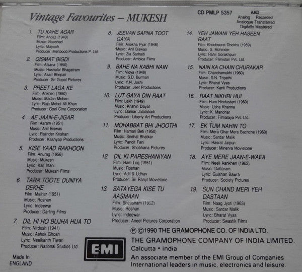 Mukesh : Vintage Favourites (CD, Comp)