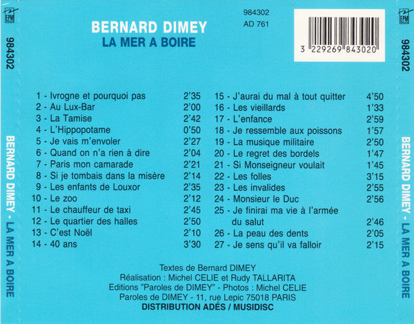 Bernard Dimey : La Mer A Boire (CD, Comp)