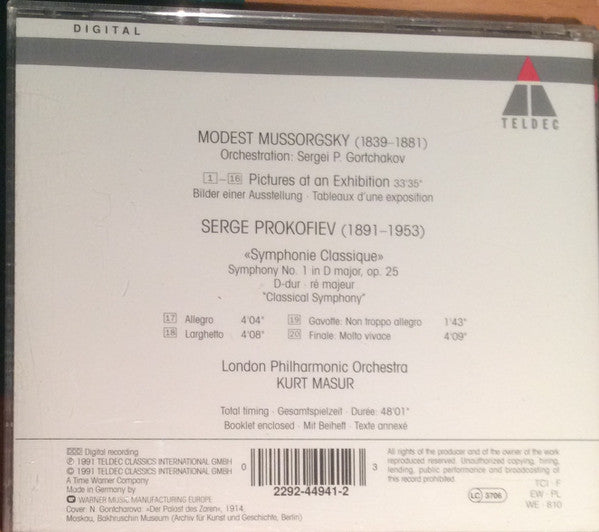 Modest Mussorgsky / Сергей Горчаков • Sergei Prokofiev, London Philharmonic Orchestra, Kurt Masur : Pictures At An Exhibition / Symphonie Classique (CD, Album)
