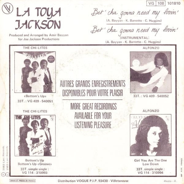 La Toya Jackson : Bet'cha Gonna Need My Lovin' (7", Single)