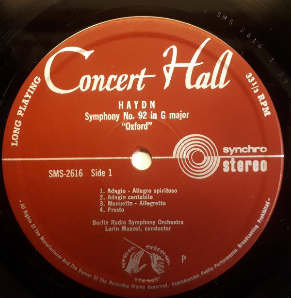 Joseph Haydn, Radio-Symphonie-Orchester Berlin, Lorin Maazel : Symphonie Nr. 92 In G-dur Oxford / Symphonie Nr. 103 In Es-dur Paukenwirbel (LP)