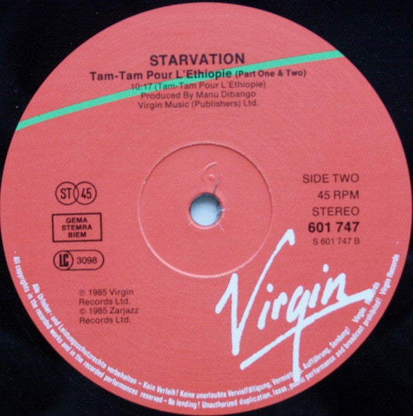 Starvation : Starvation / Tam Tam Pour L'Éthiopie (12", Maxi)