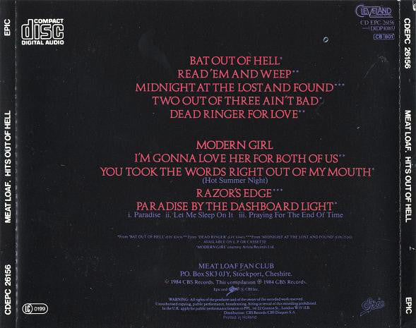 Meat Loaf : Hits Out Of Hell (CD, Comp, RE)