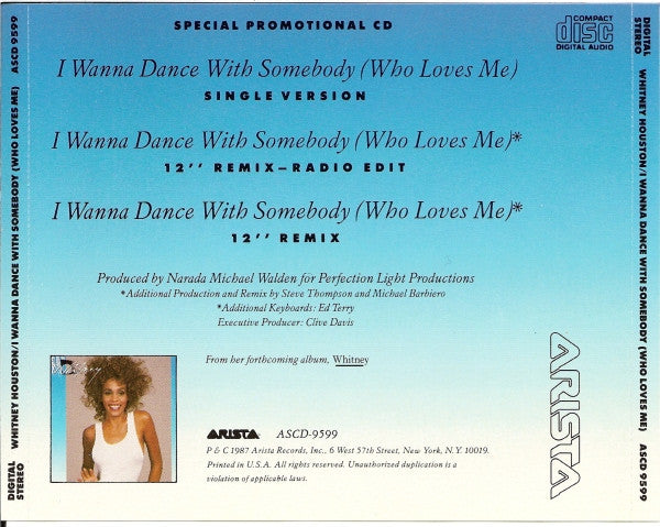 Whitney Houston : I Wanna Dance With Somebody (Who Loves Me) (CD, Maxi, Promo)
