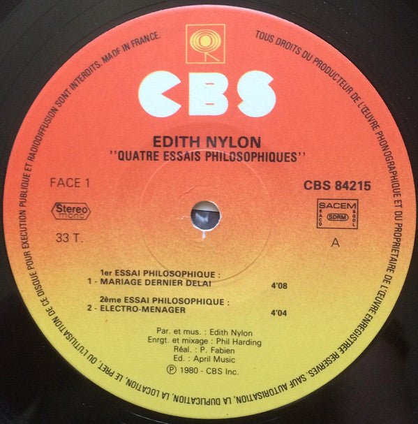 Edith Nylon : Quatre Essais Philosophiques (12")