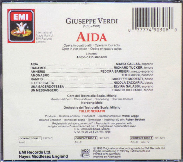Giuseppe Verdi / Maria Callas / Richard Tucker (2) / Fedora Barbieri / Tito Gobbi / Orchestra Del Teatro Alla Scala E Coro Del Teatro Alla Scala / Tullio Serafin : Aida (3xCD, Album, Mono, RE)