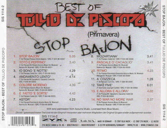Tullio De Piscopo : Stop Bajon - Best Of Tullio De Piscopo (CD, Comp)