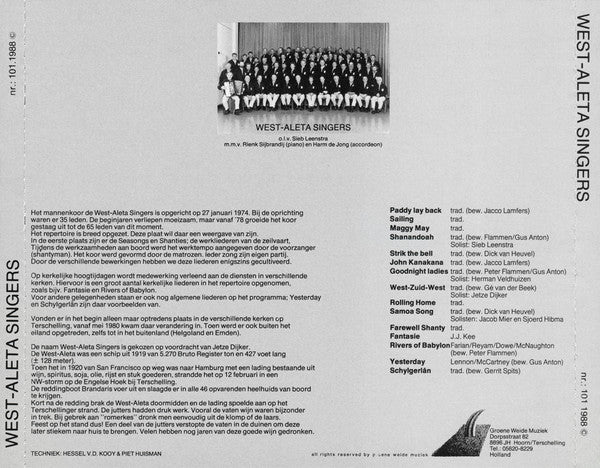 West Aleta Singers : West-Aleta Singers (CD, Album)