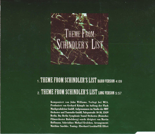 Deutsches Filmorchester Babelsberg : Theme From Schindler's List (CD, Maxi)