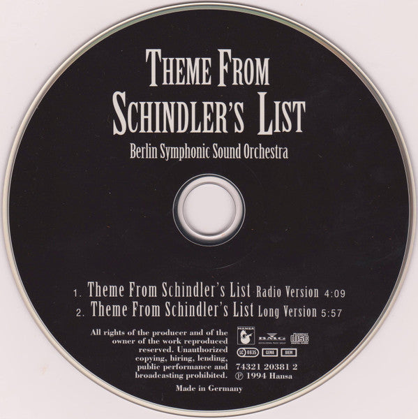 Deutsches Filmorchester Babelsberg : Theme From Schindler's List (CD, Maxi)