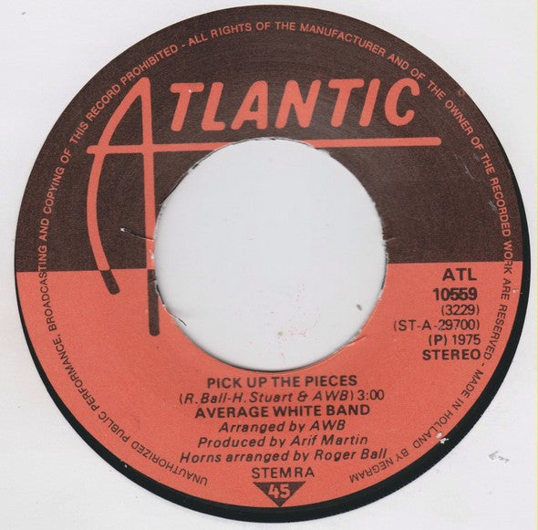 Average White Band : Pick Up The Pieces / Work To Do (7", Single)