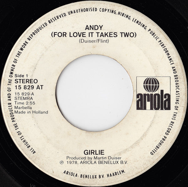 Girlie : Andy (For Love It Takes Two) (7", Single, Whi)