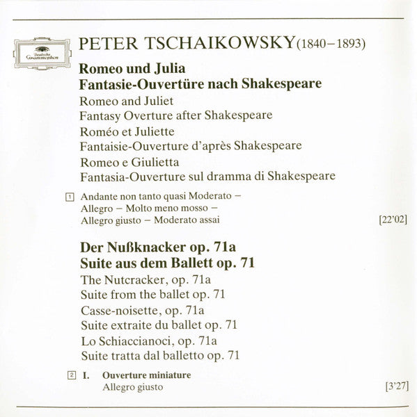 Pyotr Ilyich Tchaikovsky, Berliner Philharmoniker • Herbert von Karajan : Romeo And Juliet • »The Nutcracker = Der Nußknacker = Casse-Noisette« Suite (CD, Album, RE, PDO)