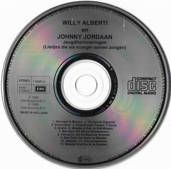 Willy Alberti En Johnny Jordaan : Jeugdherinneringen (Liedjes Die We Vroeger Samen Zongen) (CD, Album)