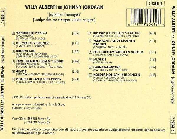 Willy Alberti En Johnny Jordaan : Jeugdherinneringen (Liedjes Die We Vroeger Samen Zongen) (CD, Album)