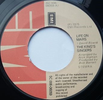 The King's Singers : Life On Mars / Down By The Stream (7", Single)