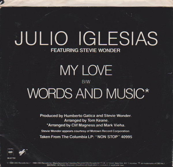 Julio Iglesias Featuring Stevie Wonder : My Love (7")