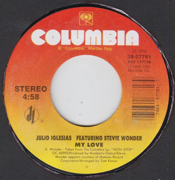 Julio Iglesias Featuring Stevie Wonder : My Love (7")