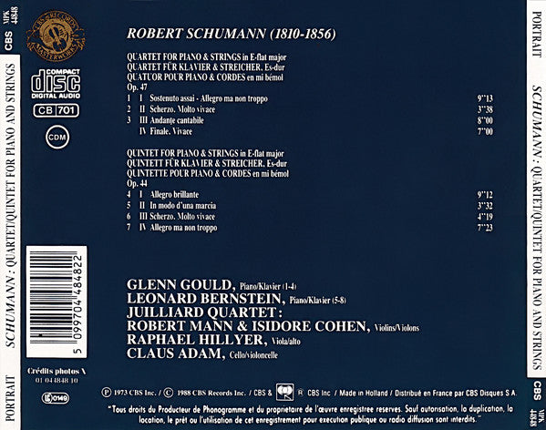 Glenn Gould - Leonard Bernstein, Juilliard String Quartet, Robert Schumann : Piano Quintet, Op. 44 / Piano Quartet, Op. 47 (CD, Album, RE)