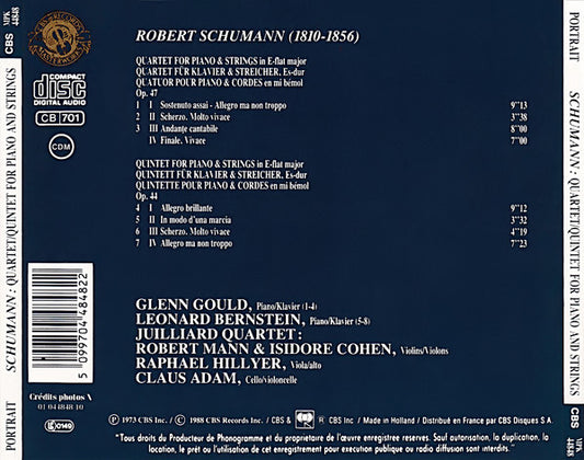 Glenn Gould - Leonard Bernstein, Juilliard String Quartet, Robert Schumann : Piano Quintet, Op. 44 / Piano Quartet, Op. 47 (CD, Album, RE)