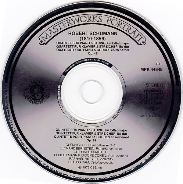 Glenn Gould - Leonard Bernstein, Juilliard String Quartet, Robert Schumann : Piano Quintet, Op. 44 / Piano Quartet, Op. 47 (CD, Album, RE)