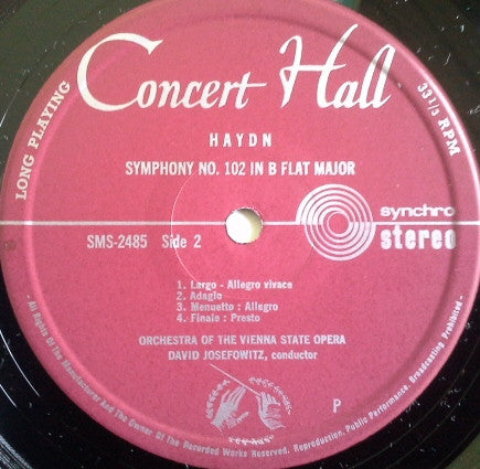 Joseph Haydn, Orchester Der Wiener Staatsoper, David Josefowitz : Symphonie Nr. 96 / Symphonie Nr.102 (LP)
