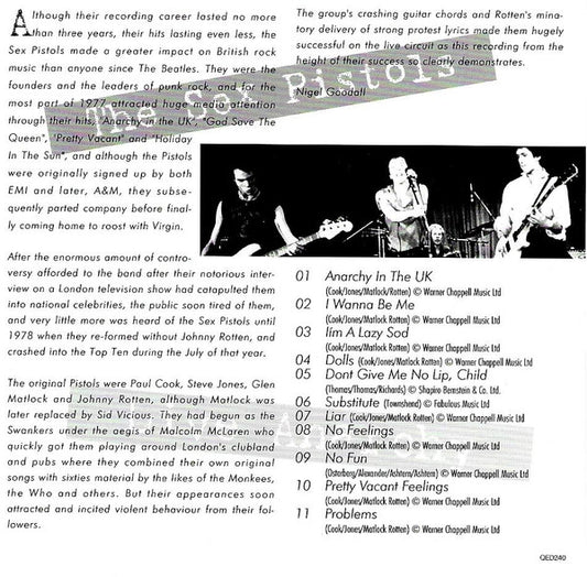Sex Pistols : Live Anarchy (CD, Album)