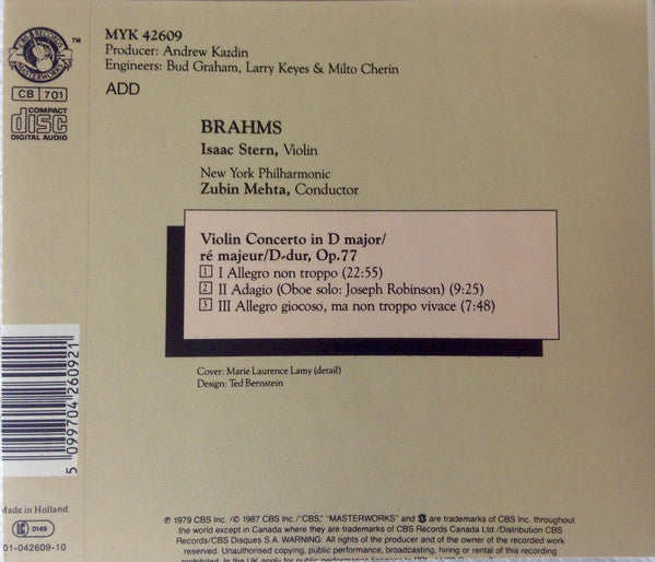 Johannes Brahms, Isaac Stern, Zubin Mehta : Violin Concerto (CD, RE)