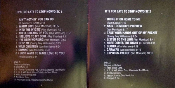 Van Morrison : It's Too Late To Stop Now (2xCD, Album, RE)