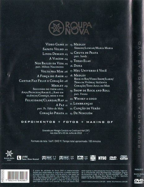 Roupa Nova : 30 Anos Ao Vivo (DVD-V, RP, Multichannel, NTSC, AB )