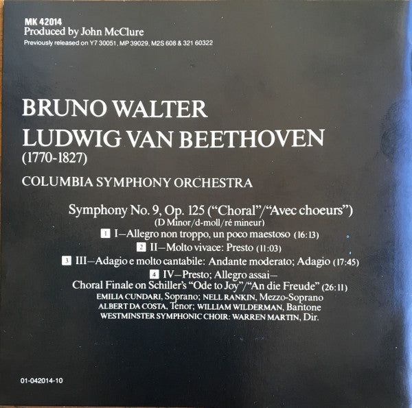 Ludwig van Beethoven, Bruno Walter, Columbia Symphony Orchestra : Symphony No. 9 In D Minor, Op. 125 "Choral" (CD, Album, RE, RM)