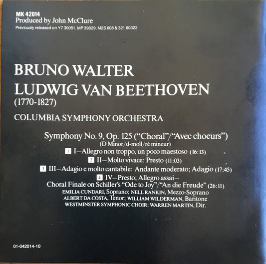 Ludwig van Beethoven, Bruno Walter, Columbia Symphony Orchestra : Symphony No. 9 In D Minor, Op. 125 "Choral" (CD, Album, RE, RM)