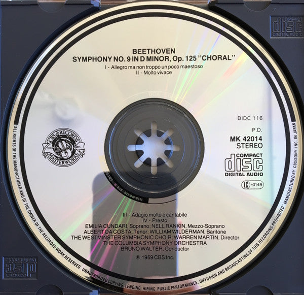 Ludwig van Beethoven, Bruno Walter, Columbia Symphony Orchestra : Symphony No. 9 In D Minor, Op. 125 "Choral" (CD, Album, RE, RM)