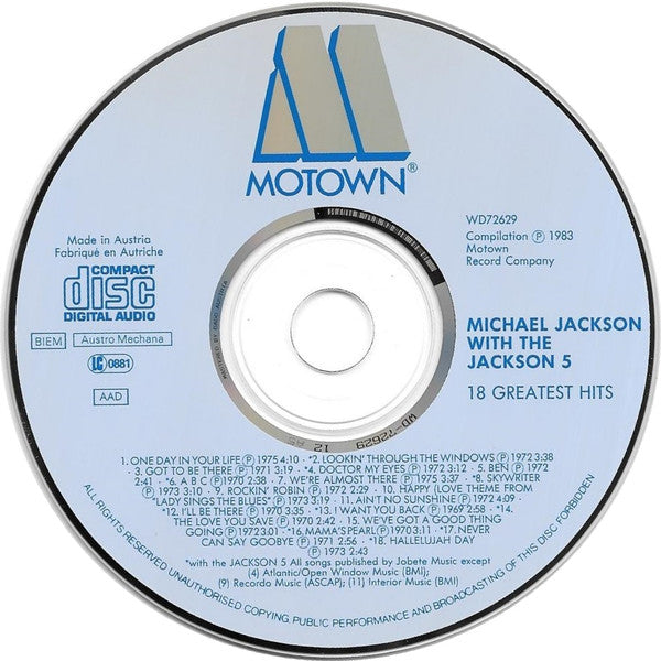 Michael Jackson Plus The Jackson 5 : 18 Greatest Hits (CD, Comp)