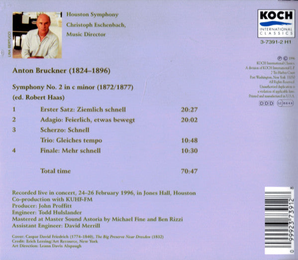 Anton Bruckner, Houston Symphony Orchestra, Christoph Eschenbach :  Symphony No. 2 In C Minor (CD)