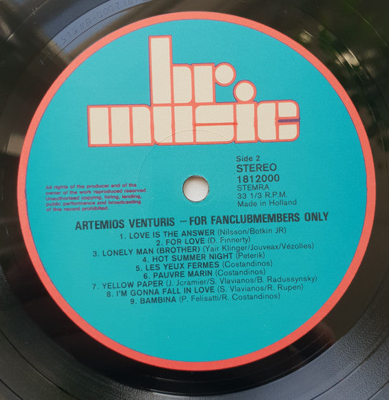 Demis Roussos : Artemios Venturis - For Fanclubmembers Only (LP, Fan)