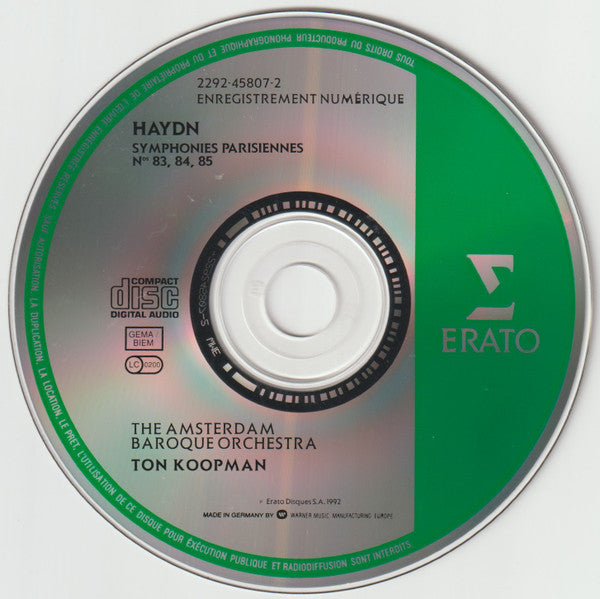 Joseph Haydn - The Amsterdam Baroque Orchestra, Ton Koopman : Pariser Sinfonien = Symphonies Parisiennes Nos. 83 "La Poule", 84, 85 "La Reine" (CD)