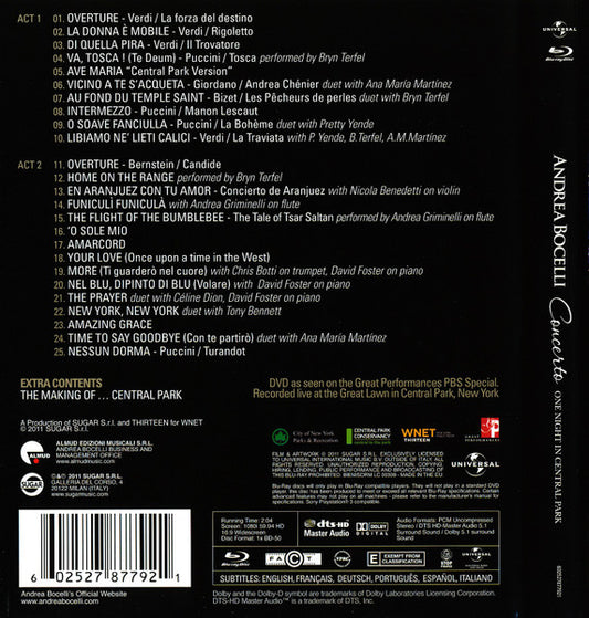 Andrea Bocelli : Concerto: One Night In Central Park (Blu-ray, Multichannel)